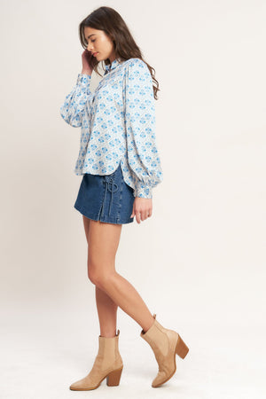 MOROCCAN MUSE BLUE WOVEN TOP