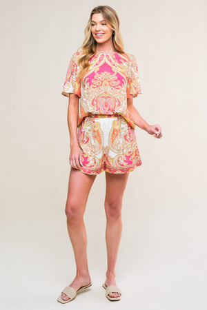 Scarlet Symphony Woven Top and Short Set