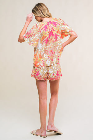 Scarlet Symphony Woven Top and Short Set