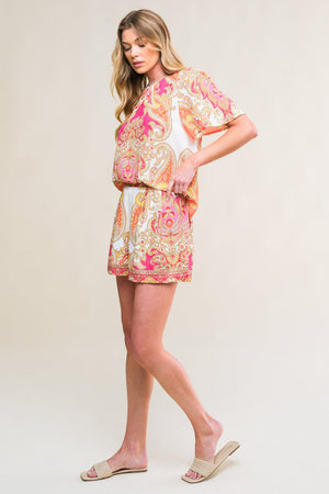 Scarlet Symphony Woven Top and Short Set
