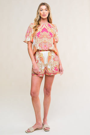 Scarlet Symphony Woven Top and Short Set