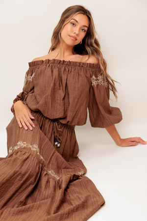 FULL SPEED AHEAD BROWN WOVEN TOP