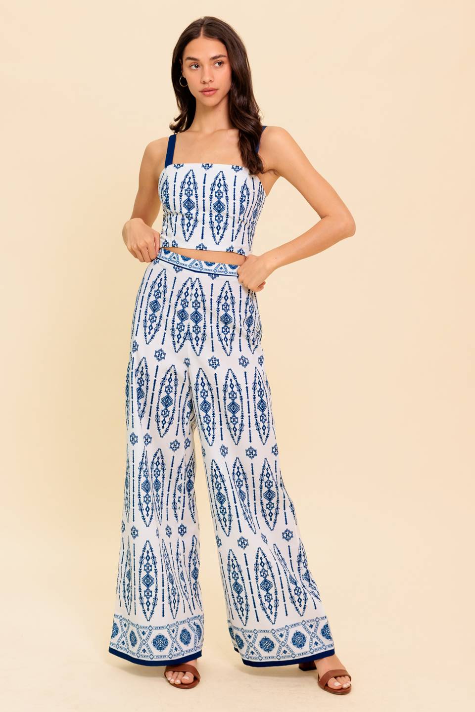 MODERN APPROACH NAVY WOVEN TOP AND PANT SET