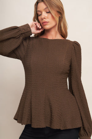 COFFEE DATE BROWN WOVEN TOP