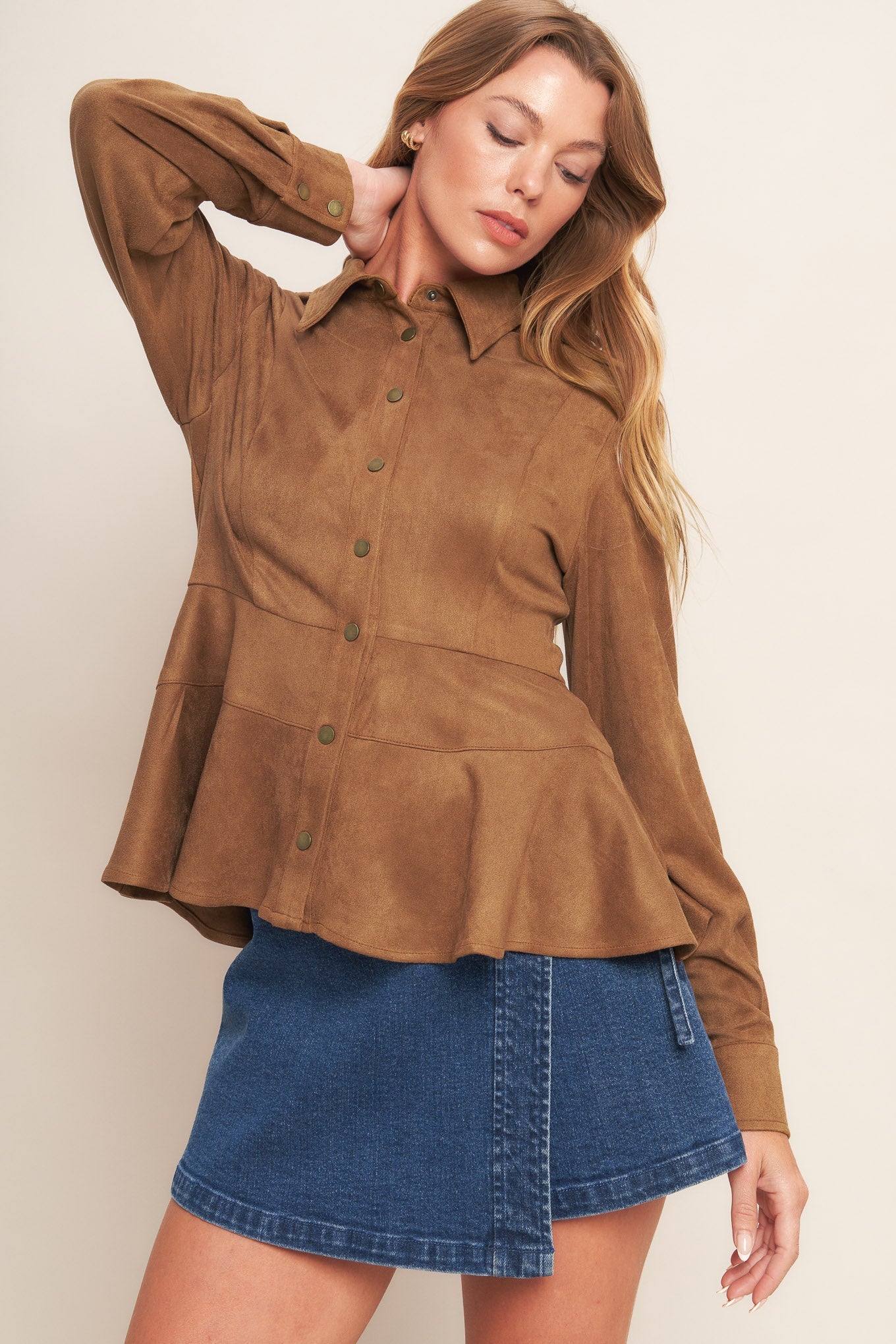 REFINED IMPRESSION FAUX SUEDE TOP