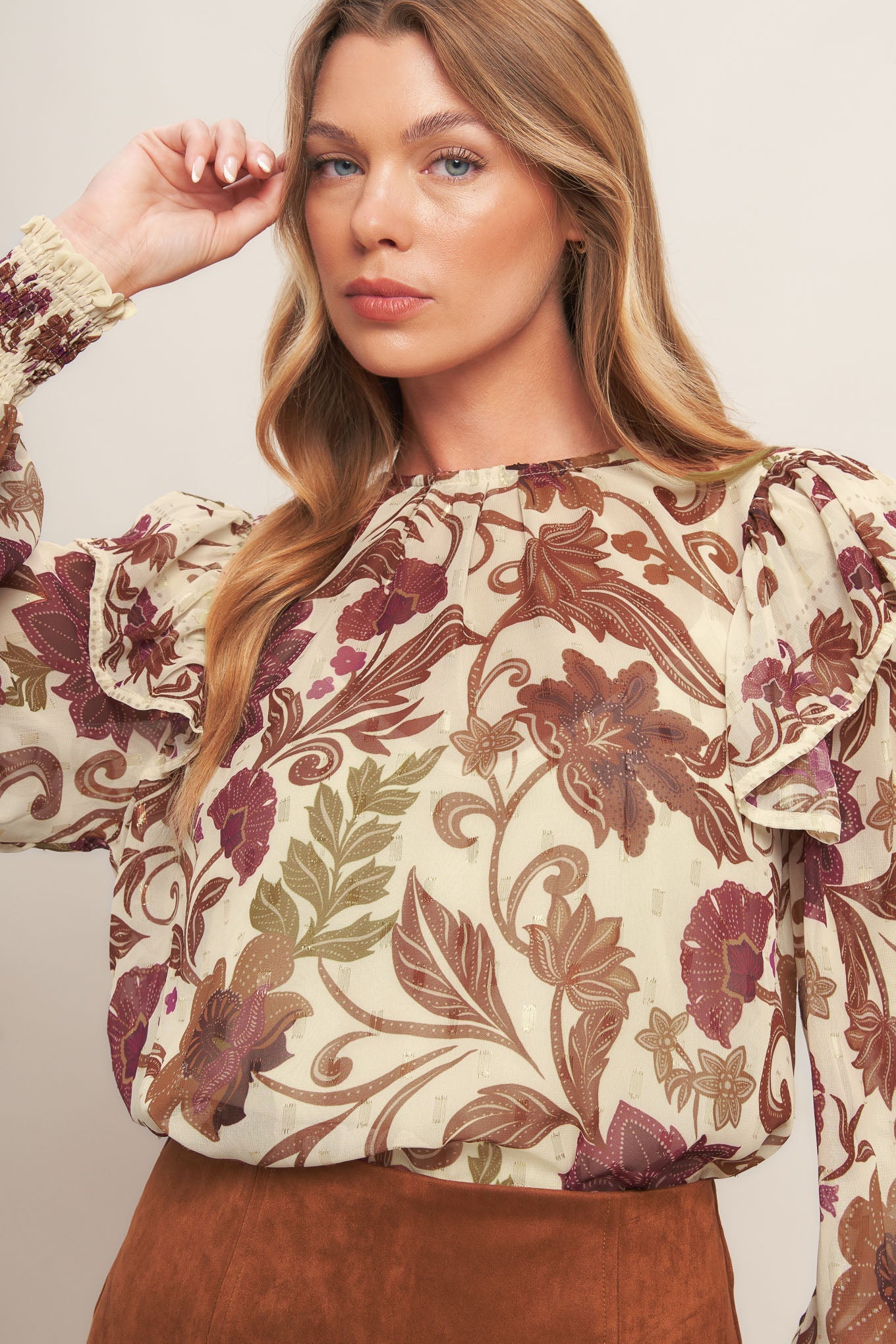 WILD BOTANICA IVORY WOVEN TOP