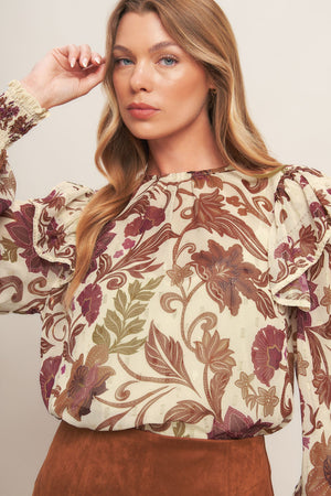 WILD BOTANICA IVORY WOVEN TOP