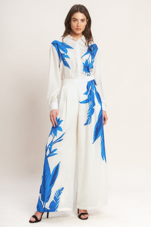 ASYMMETRICAL BOTANICAL WOVEN SHIRT