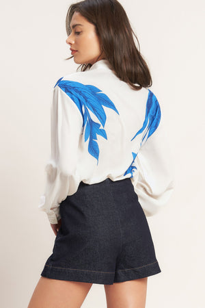 ASYMMETRICAL BOTANICAL WOVEN SHIRT
