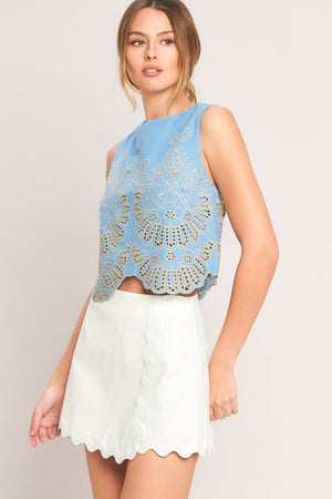 Sky Bloom Woven Eyelet Top
