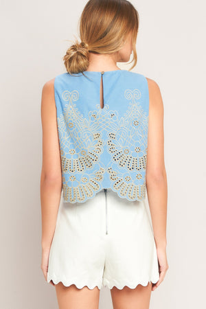 Sky Bloom Woven Eyelet Top