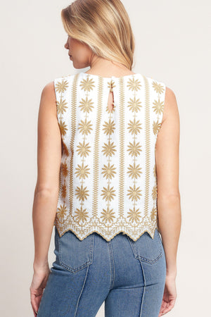 SUN-KISSED WOVEN EMBROIDERED TOP