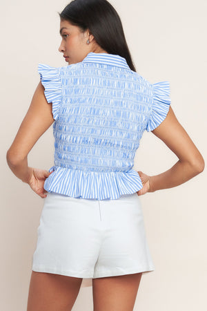 EFFORTLESSLY SWEET STRIPED WOVEN TOP