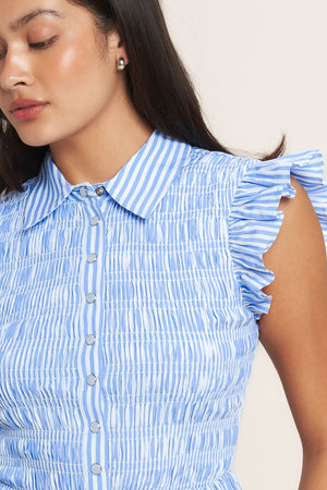EFFORTLESSLY SWEET STRIPED WOVEN TOP