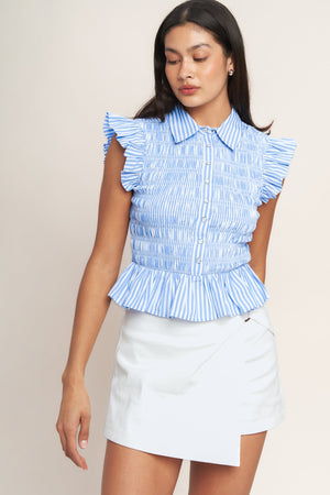 EFFORTLESSLY SWEET STRIPED WOVEN TOP