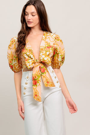 PALACE ROSE STATEMENT WOVEN CROP TOP