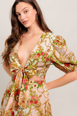 PALACE ROSE STATEMENT WOVEN CROP TOP