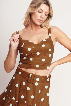 BROWN SUGAR DOT WOVEN BUSTIER TOP