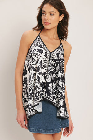 Black Riviera Woven Scarf Top