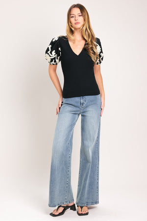 Black Bloom Knit Top
