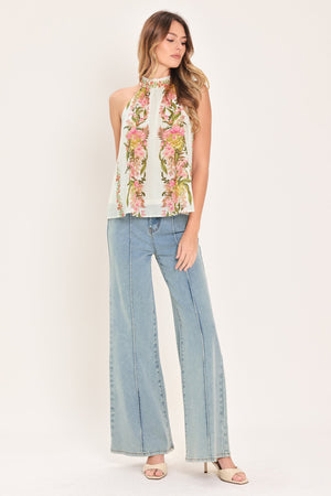BOTANICAL ESCAPE WOVEN HALTER TOP