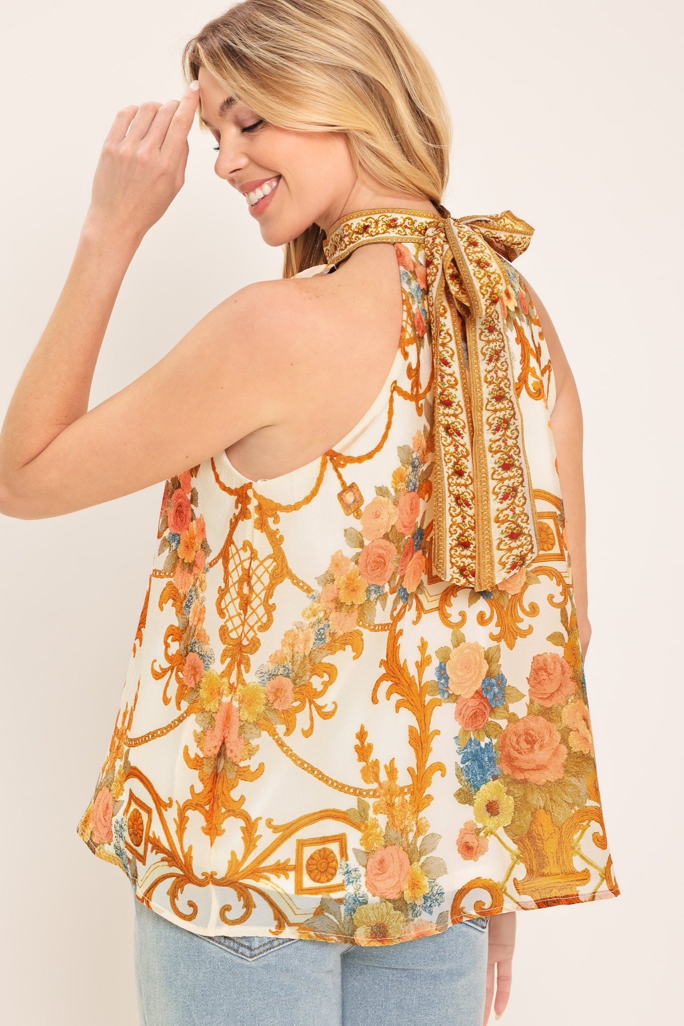 ANTIQUE BLOOM WOVEN HALTER TOP