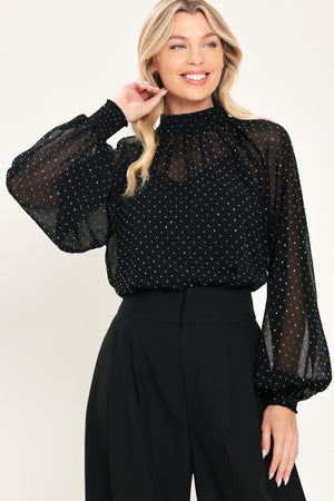 NOIR RADIANCE BLACK EMBELLISHED RAGLAN-SLEEVE TOP