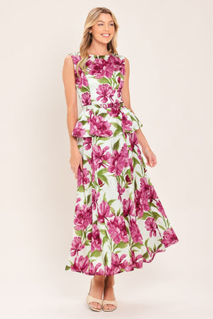 ROMANTIC ROSE PEPLUM WOVEN TOP