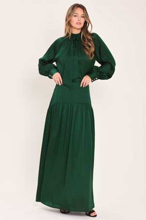 FOREST POISE HUNTER GREEN TIE-NECK RAGLAN TOP
