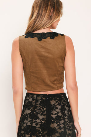 UMBER LACE AFTERGLOW FAUX SUEDE CROP TOP