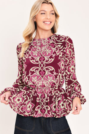 FUCHSIA GARDEN MOTIF WOVEN TOP