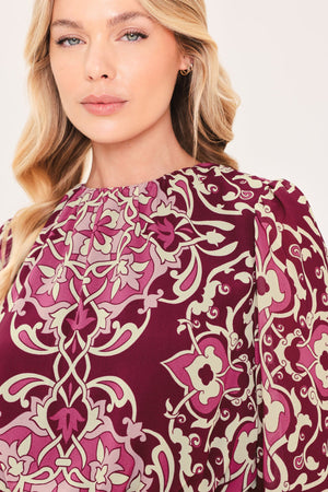 FUCHSIA GARDEN MOTIF WOVEN TOP