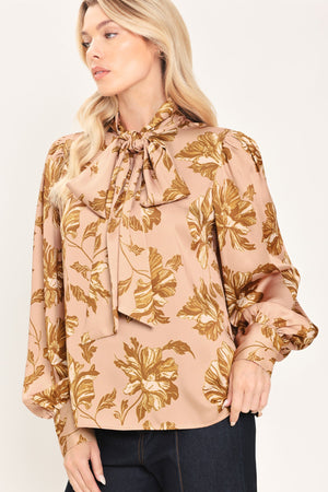 MAUVE MOMENT MAUVE PRINTED TIE-FRONT BLOUSE