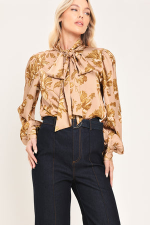 MAUVE MOMENT MAUVE PRINTED TIE-FRONT BLOUSE