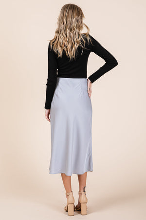 High Waist Satin A line Midi Skirt by RolyPoly Apparel