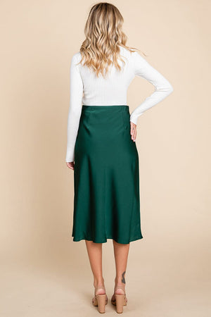 High Waist Satin A line Midi Skirt by RolyPoly Apparel