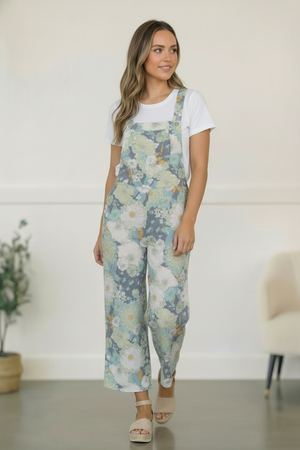Groovy Garden Sage Floral Overalls