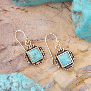 Blue Turquoise Golden Aztec Earrings