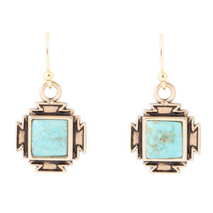 Blue Turquoise Golden Aztec Earrings
