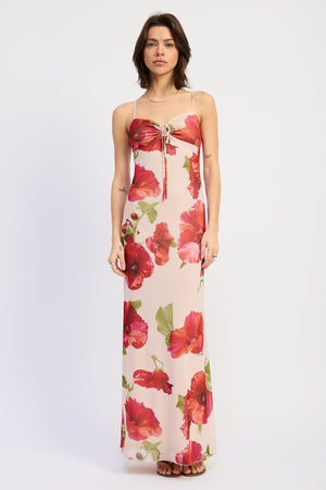 Floral Pattern Halter Cross Back Maxi Dress