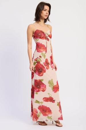 Floral Pattern Halter Cross Back Maxi Dress
