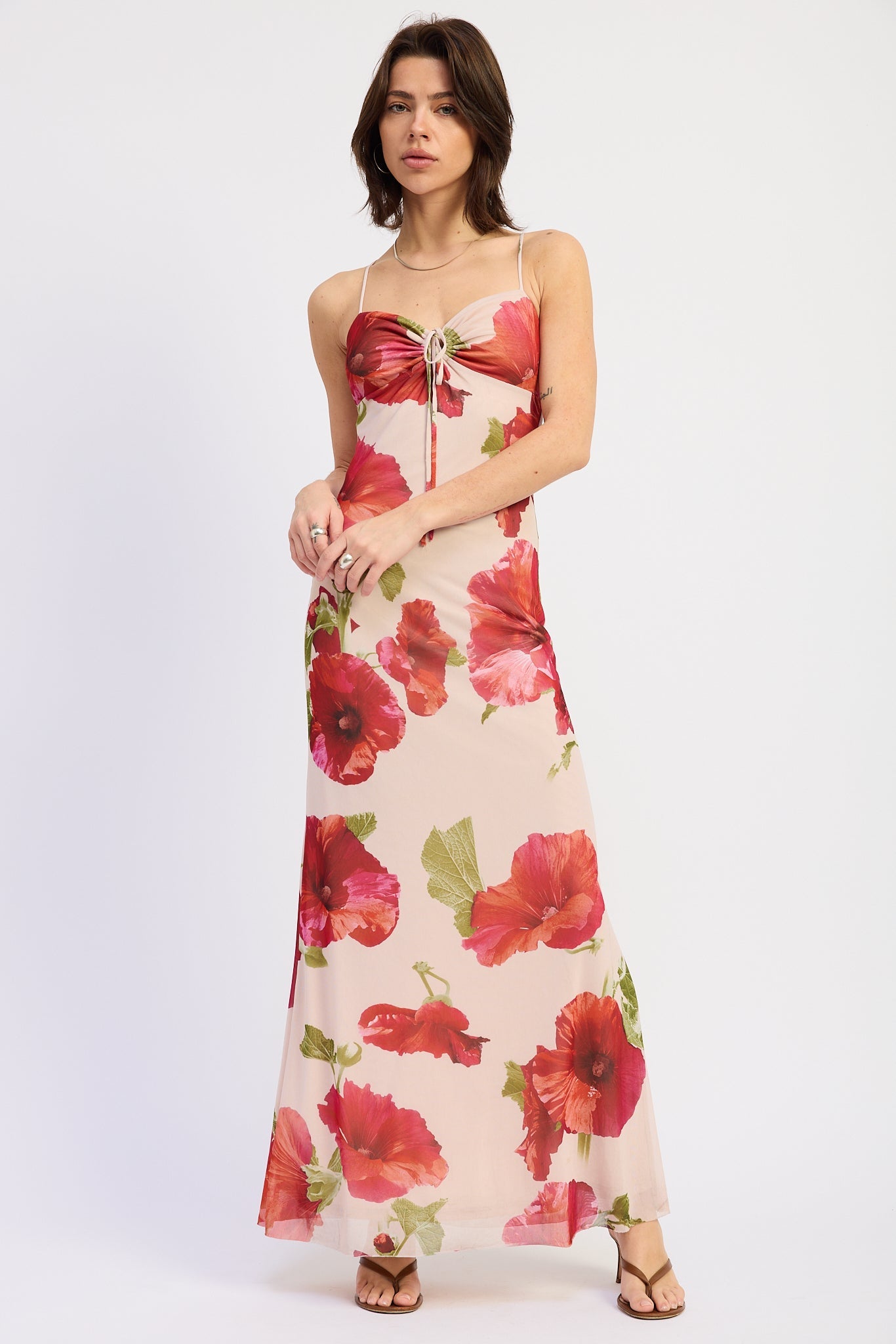 Floral Pattern Halter Cross Back Maxi Dress