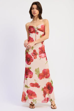 Floral Pattern Halter Cross Back Maxi Dress