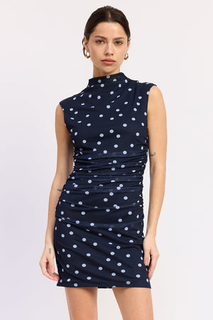 Sleeveless Mock Neck Mesh Mini Dress