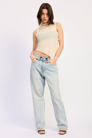 Side Tie Mock Neck Top