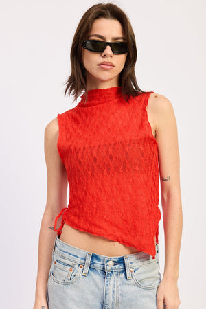 Side Tie Mock Neck Top