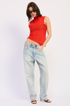Side Tie Mock Neck Top