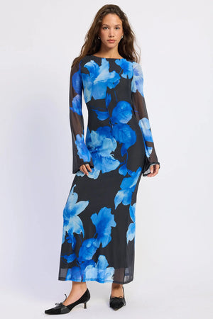 Floral Maxi Open Back Long Sleeve Dress