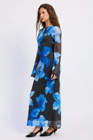Floral Maxi Open Back Long Sleeve Dress