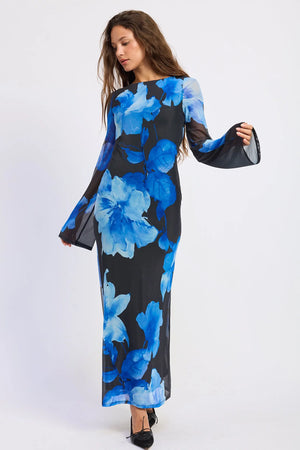 Floral Maxi Open Back Long Sleeve Dress